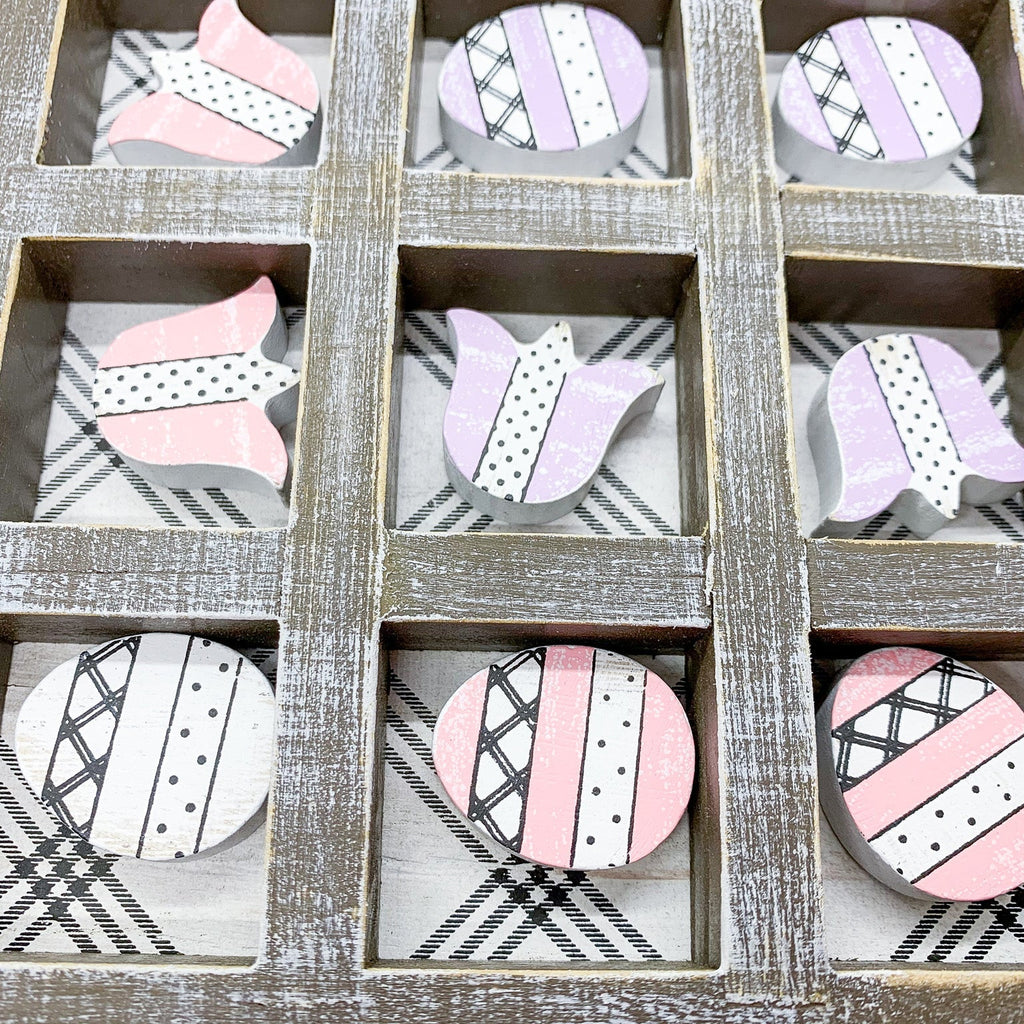 Easter Spring Tic Tac Toe Wooden Game Decor Set Tulip & Egg Pieces - 2 Sizes