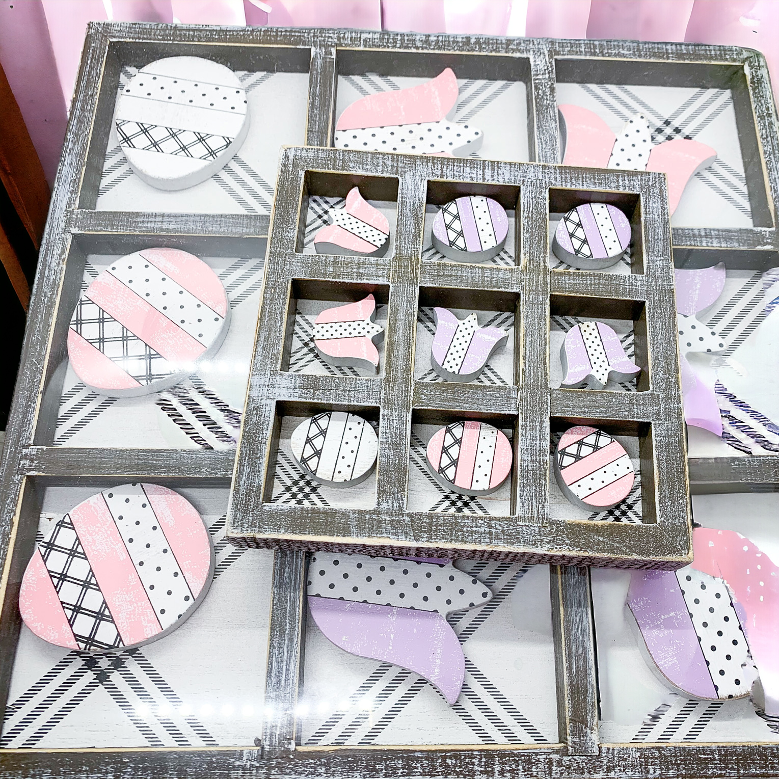 Easter Spring Tic Tac Toe Wooden Game Decor Set Tulip & Egg Pieces - 2 Sizes