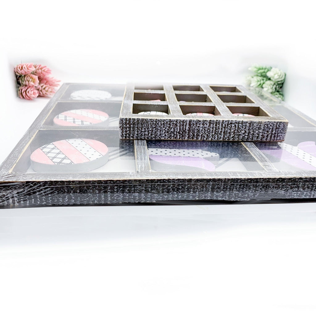 Easter Spring Tic Tac Toe Wooden Game Decor Set Tulip & Egg Pieces - 2 Sizes