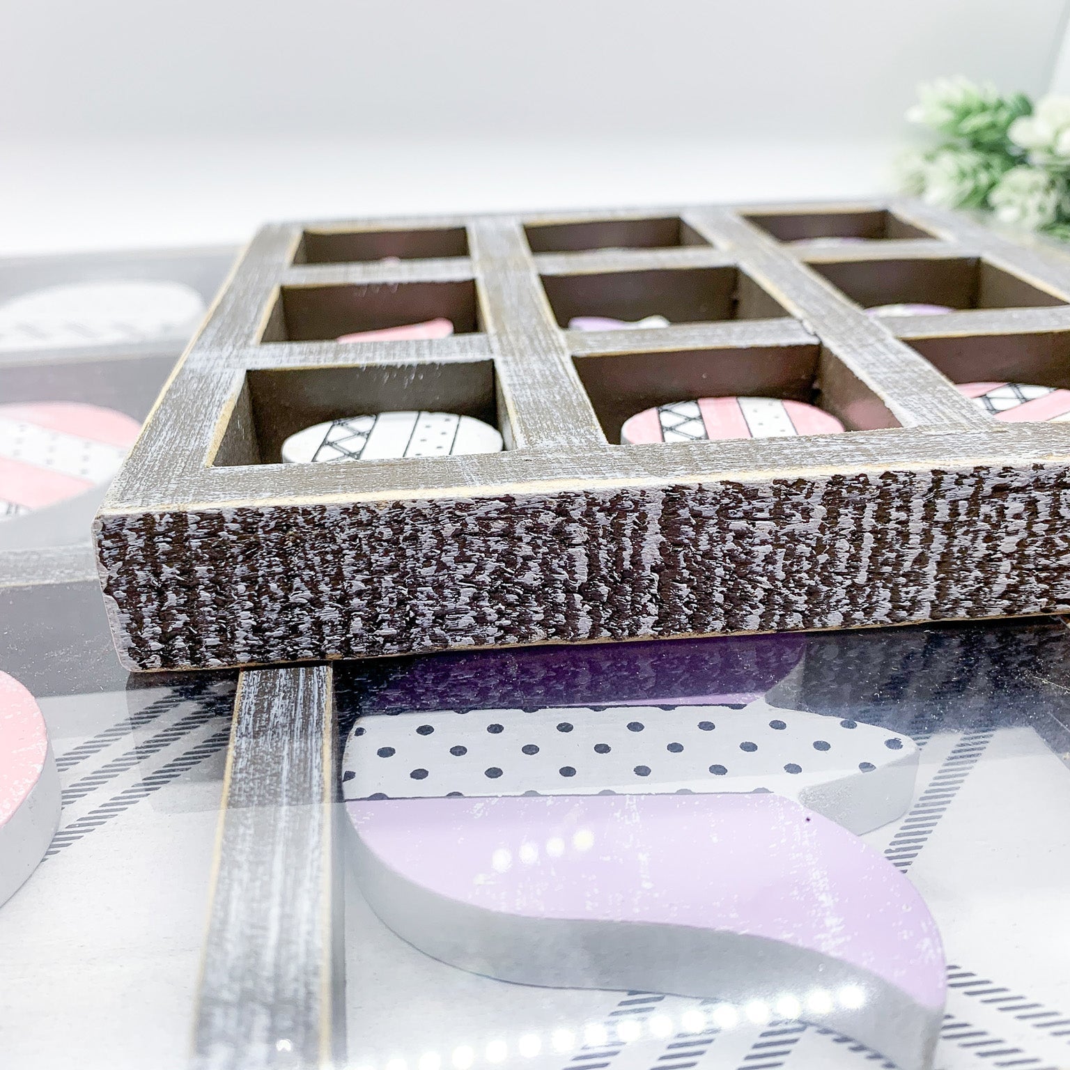 Easter Spring Tic Tac Toe Wooden Game Decor Set Tulip & Egg Pieces - 2 Sizes