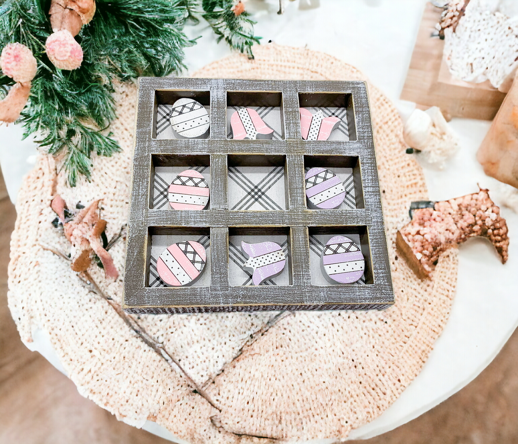 Easter Spring Tic Tac Toe Wooden Game Decor Set Tulip & Egg Pieces - 2 Sizes