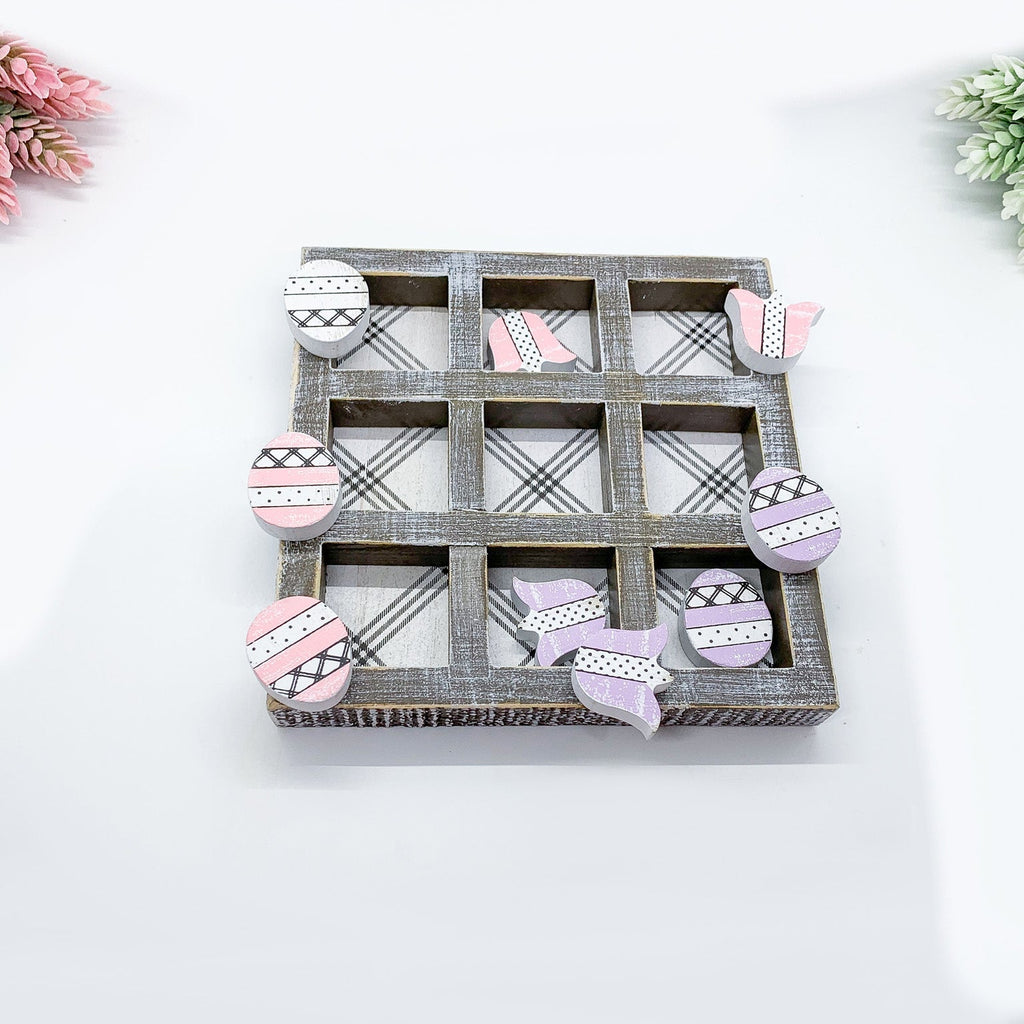 Easter Spring Tic Tac Toe Wooden Game Decor Set Tulip & Egg Pieces - 2 Sizes