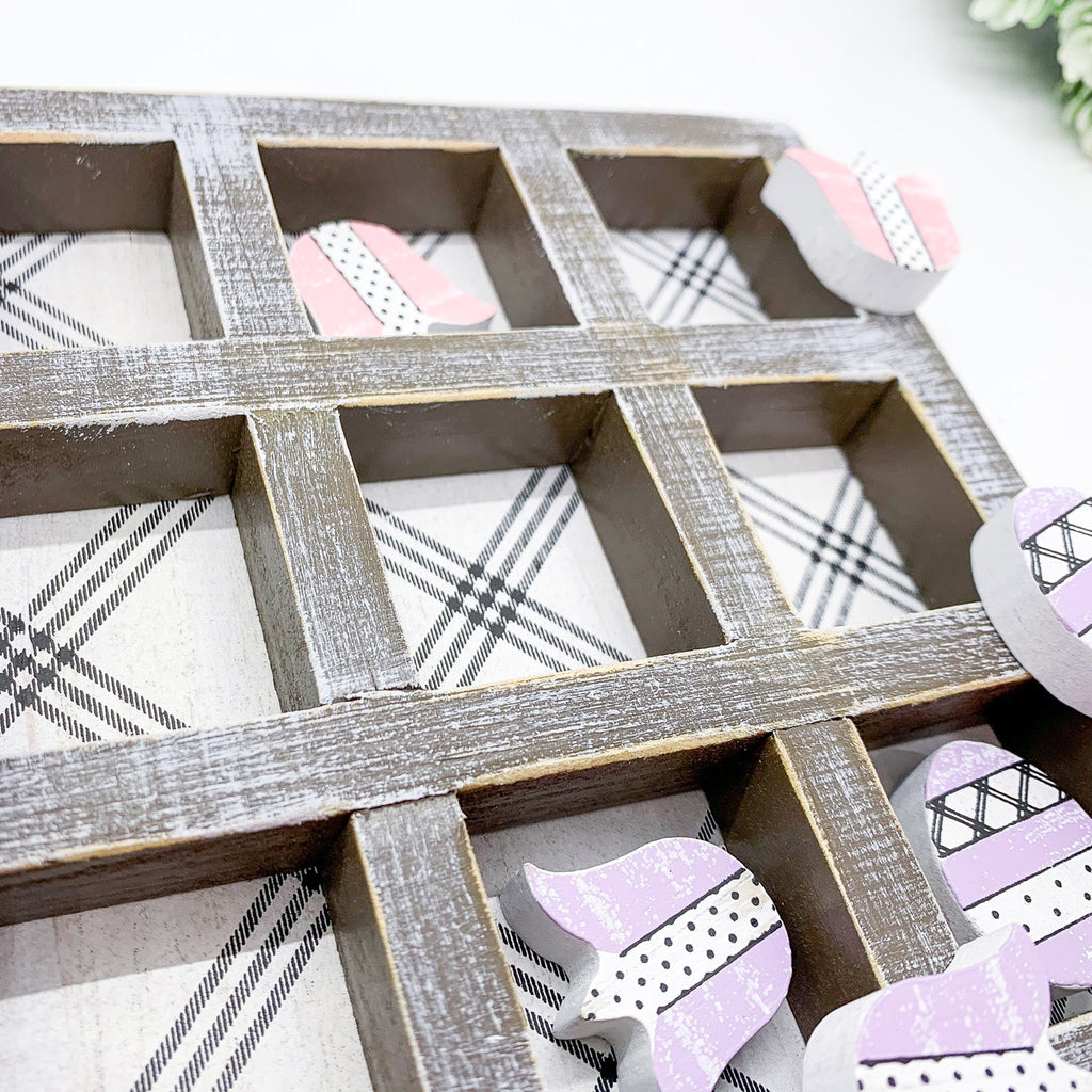 Easter Spring Tic Tac Toe Wooden Game Decor Set Tulip & Egg Pieces - 2 Sizes