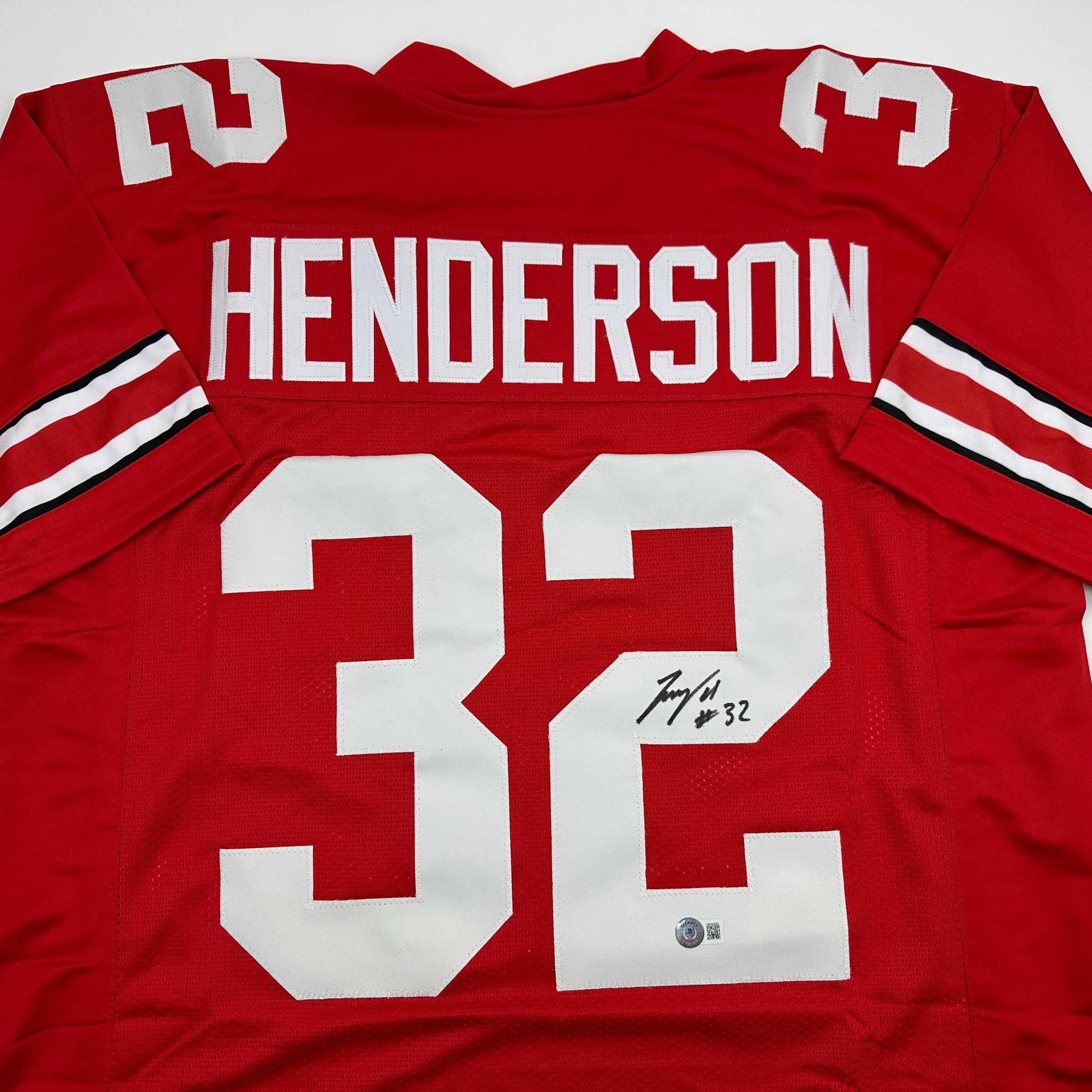 Autographed/Signed TreVeyon Henderson Ohio State Red College Football Jersey Beckett BAS COA