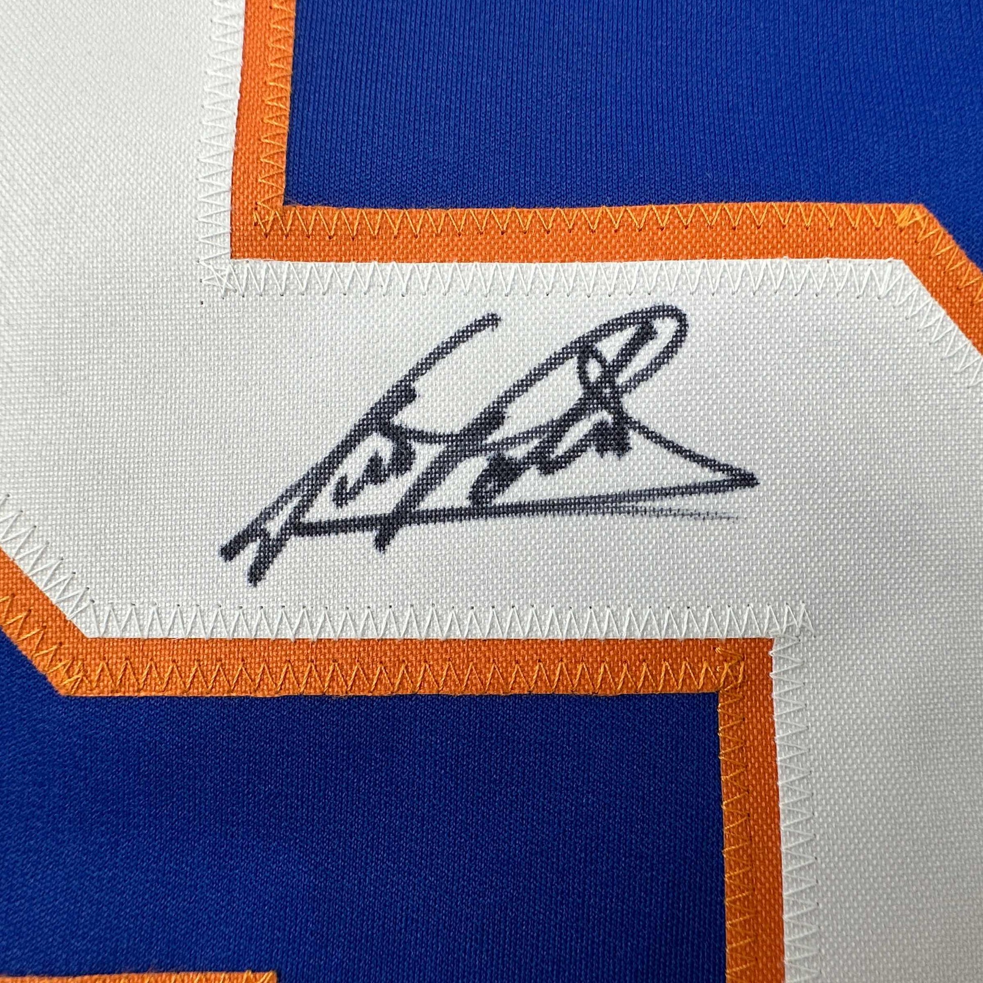 Autographed/Signed Denis Potvin New York Blue Hockey Jersey JSA COA