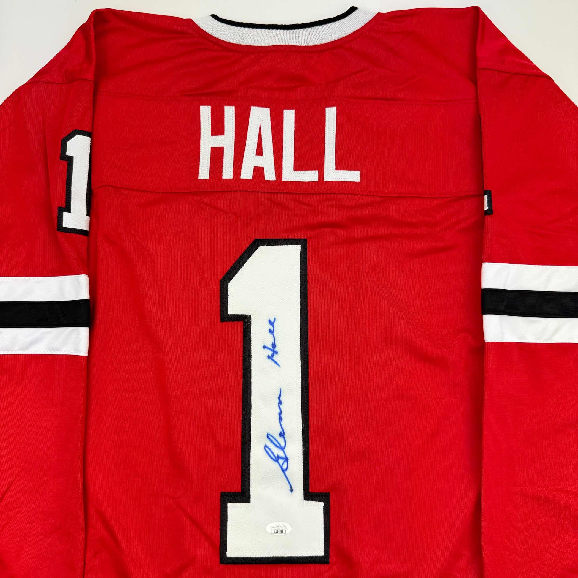 Autographed/Signed Glenn Hall Chicago Red Hockey Jersey JSA COA