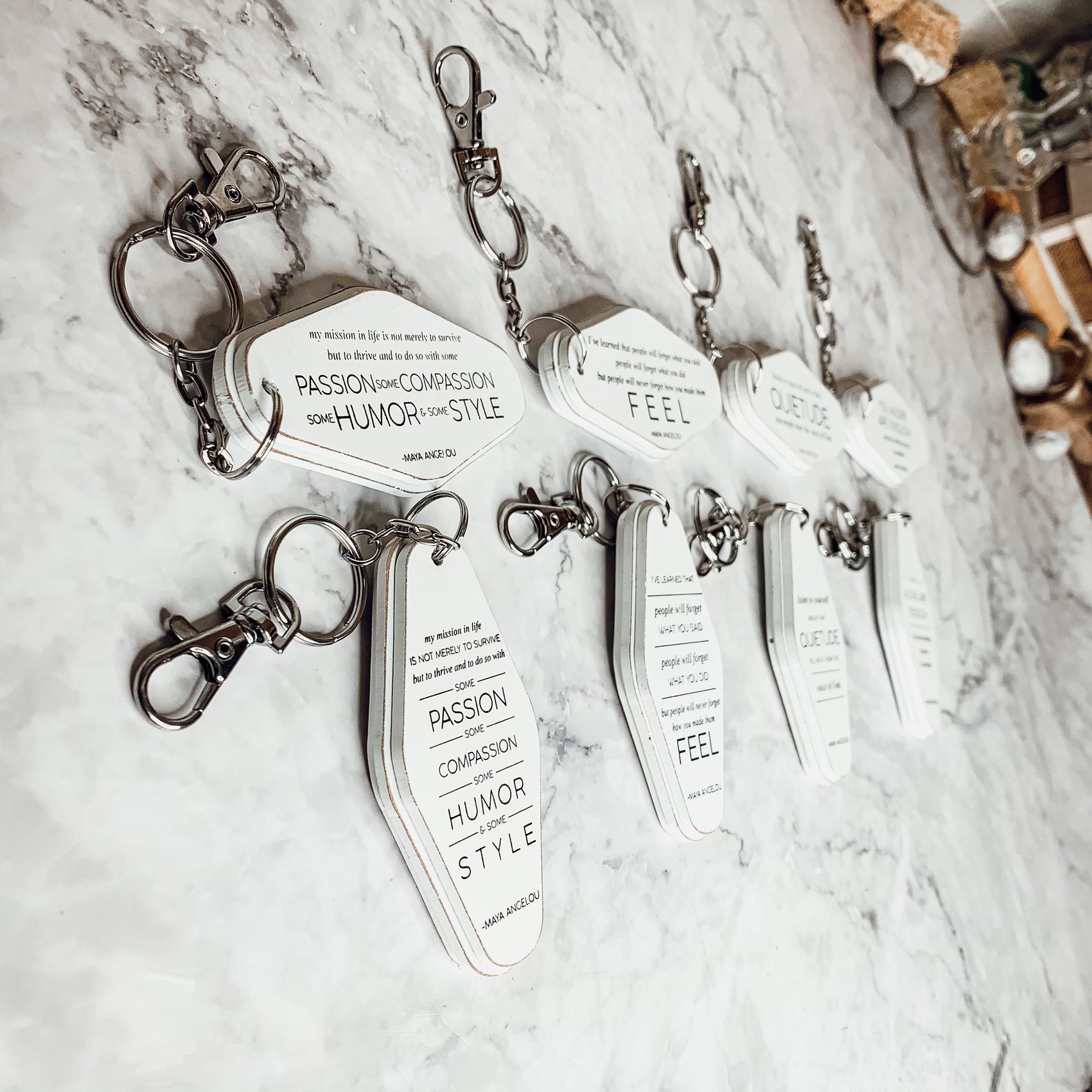 Wooden Inspirational Keychains Double Sided Engraved Motivational Messages Vertical Horizontal