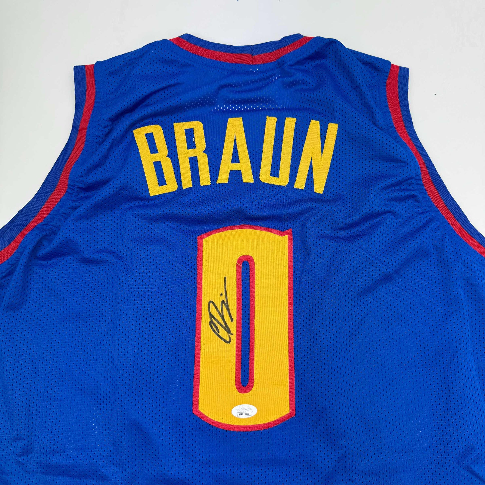 Autographed/Signed Christian Braun Denver Royal Blue Basketball Jersey JSA COA