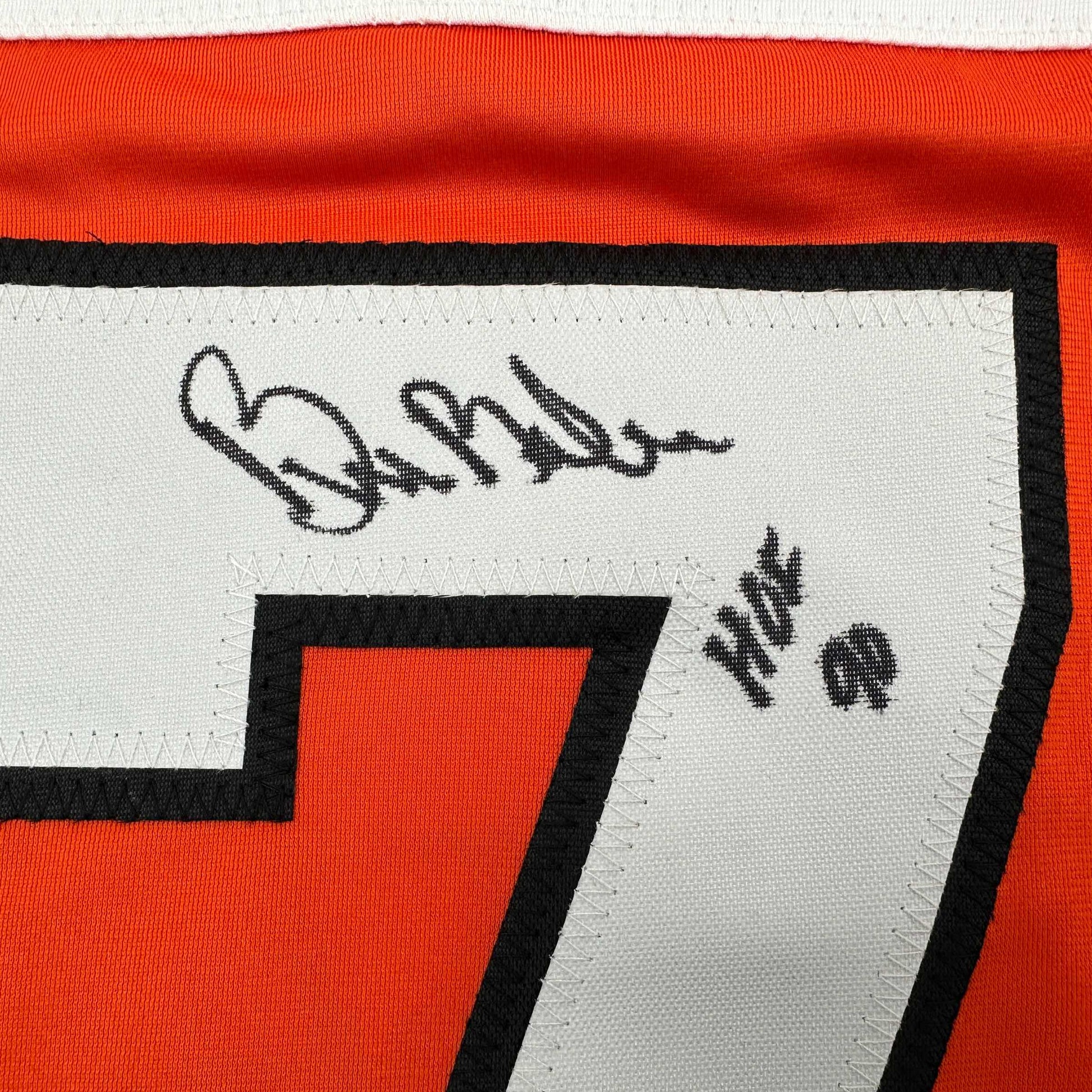 Autographed/Signed Bill Barber HOF 90 Philadelphia Orange Hockey Jersey Beckett BAS COA