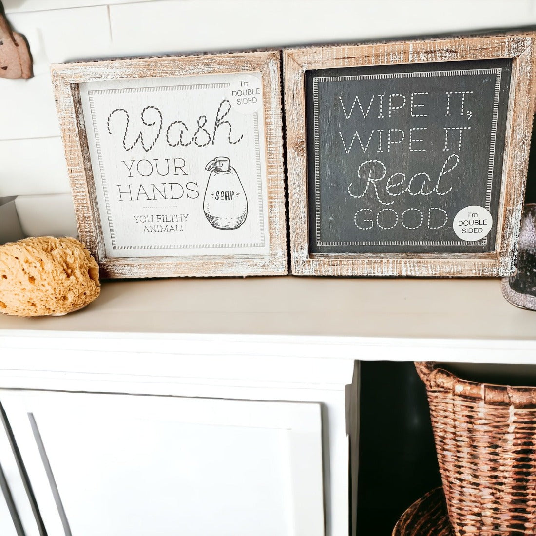 Double Sided Humorous Bathroom Sign Wipe It Real Good Reminder Wash Hands After Use