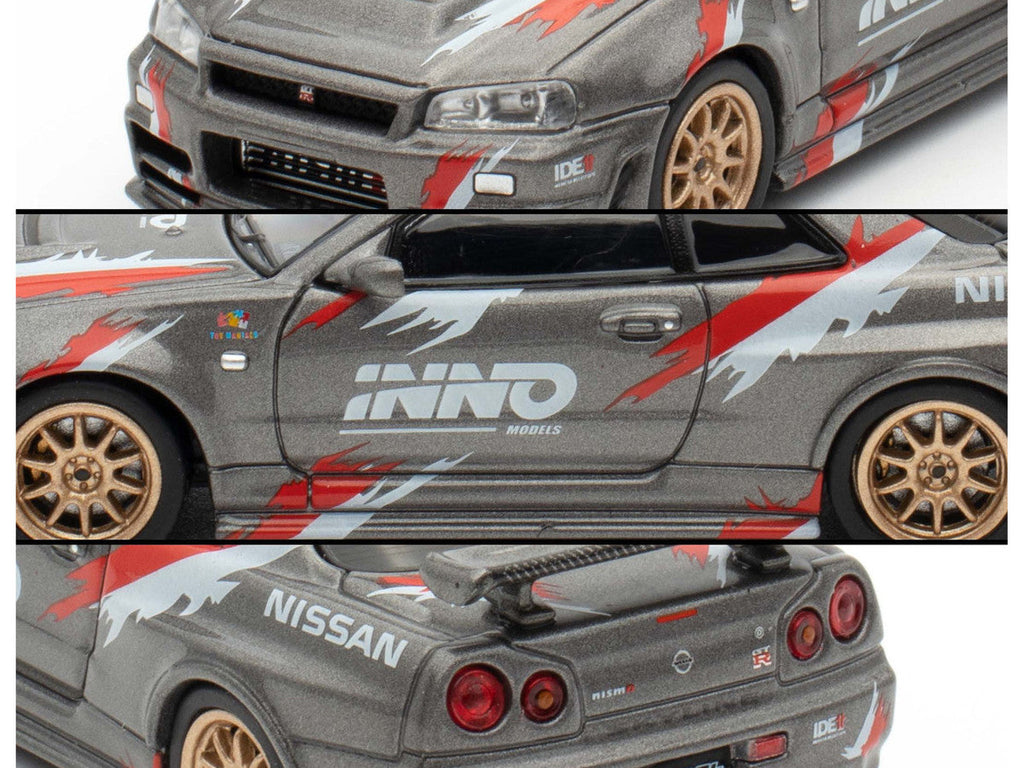 Nissan Skyline GT-R (R34) Z-Tune RHD (Right Hand Drive) Gray Metallic with Graphics "Indonesia Diecast Expo 2024 Exclusive Edition" 1/64 Diecast Model Car by Inno Models
