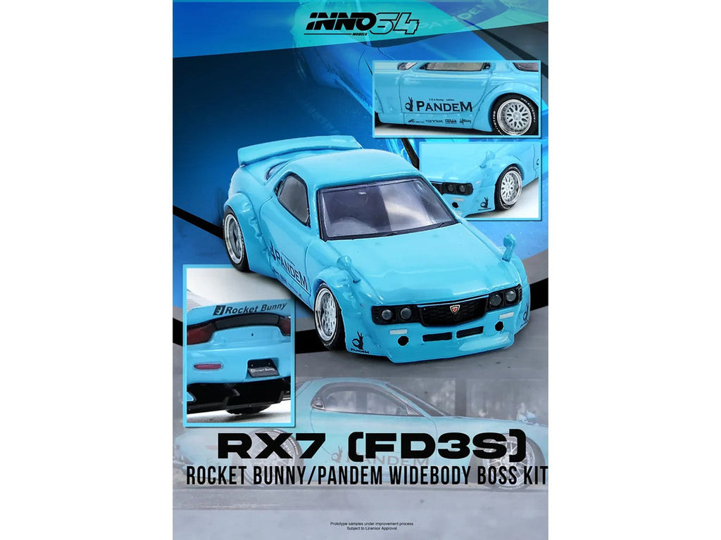 Mazda RX-7 (FD3S) RHD (Right Hand Drive) "Pandem Rocket Bunny" Light Blue 1/64 Diecast Model Car by Inno Models