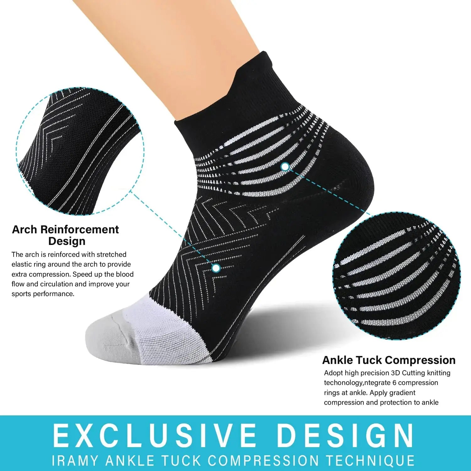 IRAMY Compression Ankle Support Socks Women Medium Grey(2 Packs)