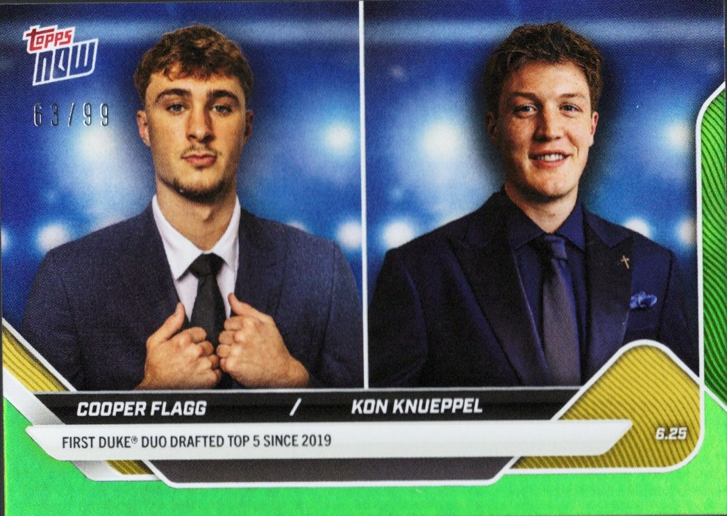 2025 Topps Now Cooper Flagg/Kon Knueppel #CFKK Green Foil /99 Rookie RC Basketball Card