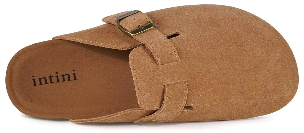 Intini Womens Suede Clogs Mens Leather Mules Cork Footbed Sandals