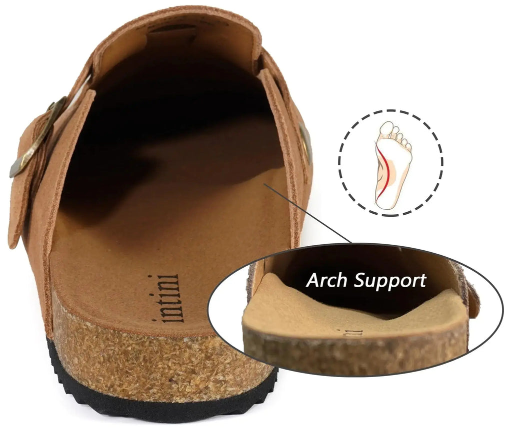 Intini Womens Suede Clogs Mens Leather Mules Cork Footbed Sandals