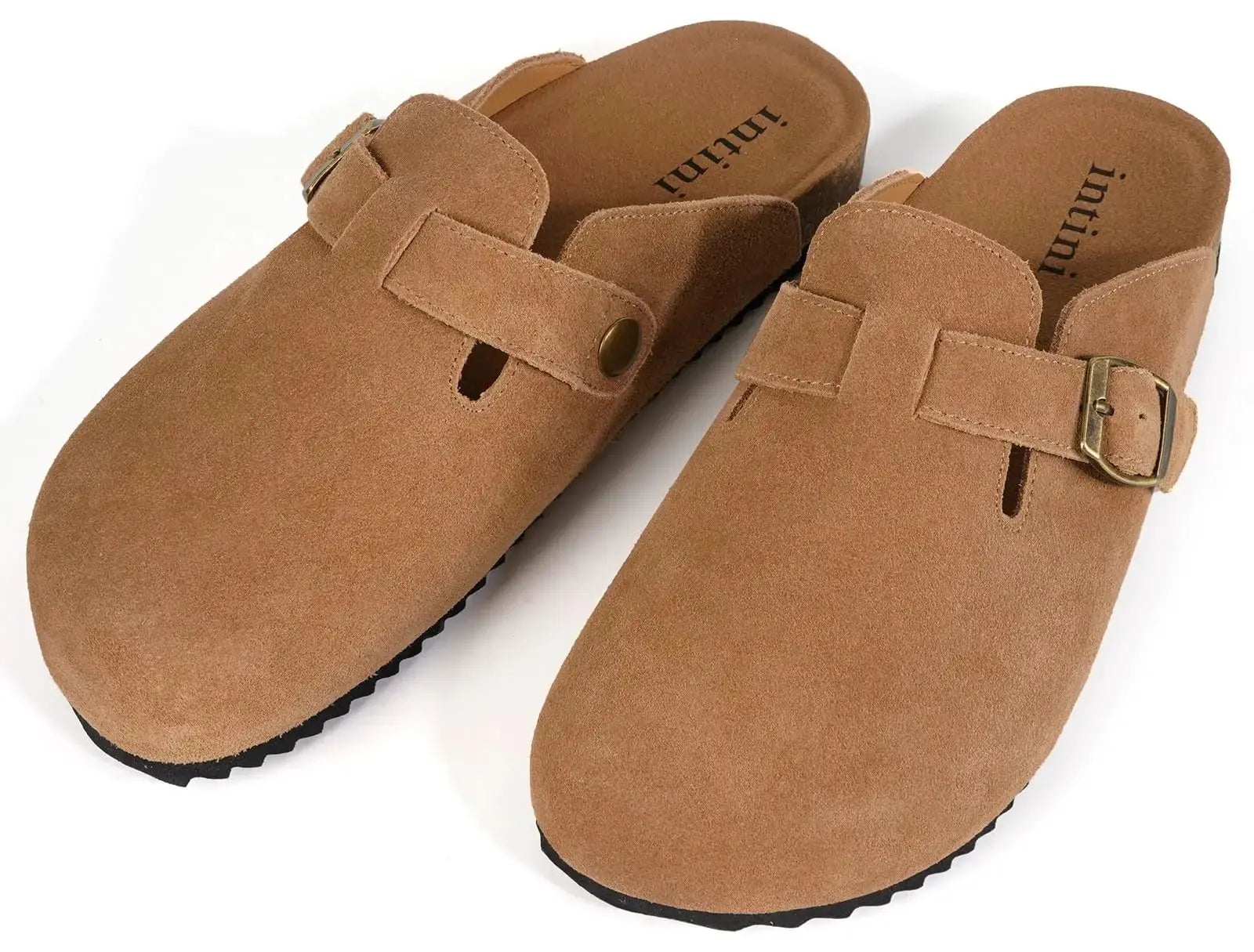 Intini Womens Suede Clogs Mens Leather Mules Cork Footbed Sandals