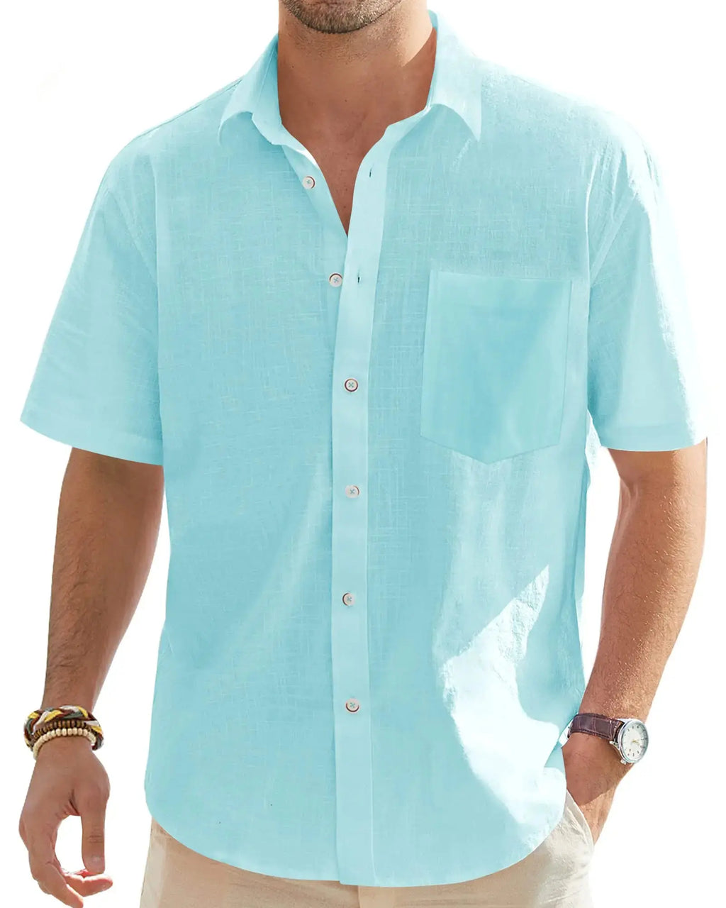 J.VER Men's Cotton Linen Short Sleeve Shirts Casual Lightweight Button-Down Shirts