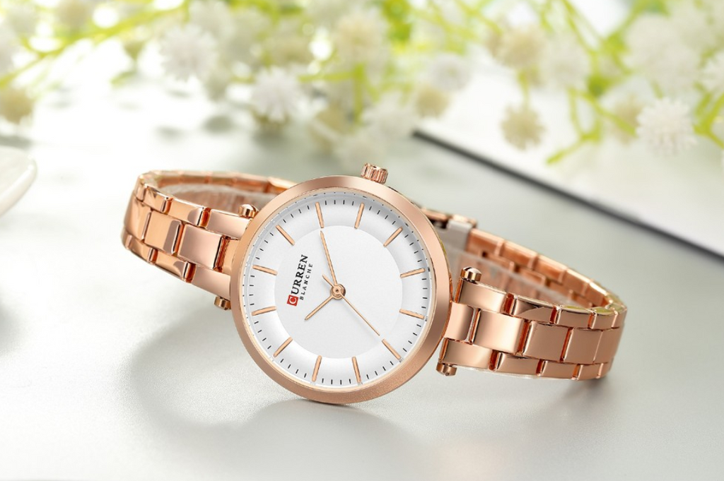 Women's Rose Gold Stainless Steel Slim Minimalist Watch