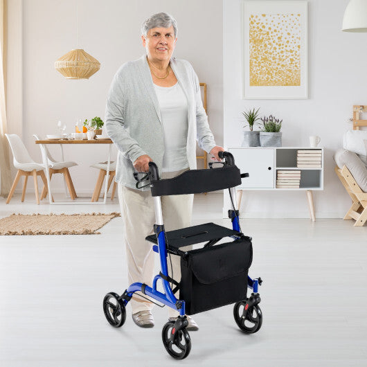 Folding Aluminum Rollator Walker with 8 inch Wheels and Seat-Blue
