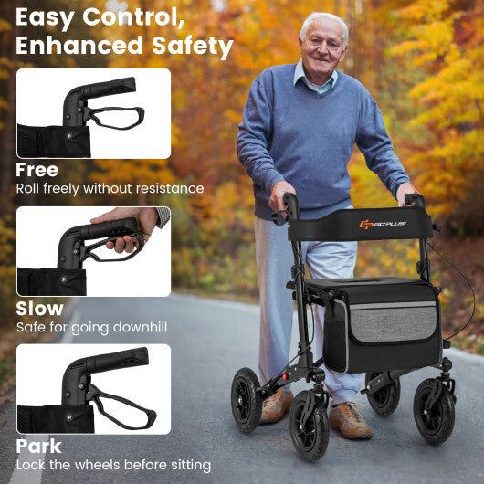 Folding Rollator Walker for Seniors with Seat for All Terrain-Red