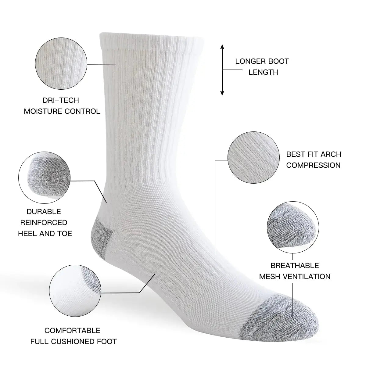 JOYNÉE 8 Pairs Mens Crew Cushion Socks Work Athletic Running Socks Casual Breathable Socks for Men
