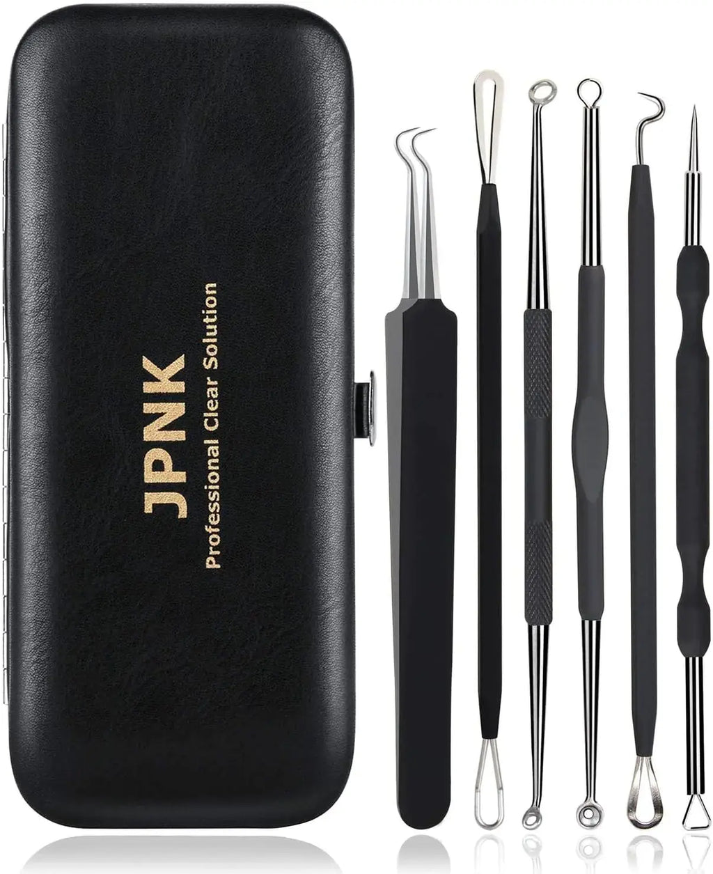 JPNK Blackhead Remover Tool Kit – 6 Pcs Acne & Zit Removal Kit with Leather Bag (Black)