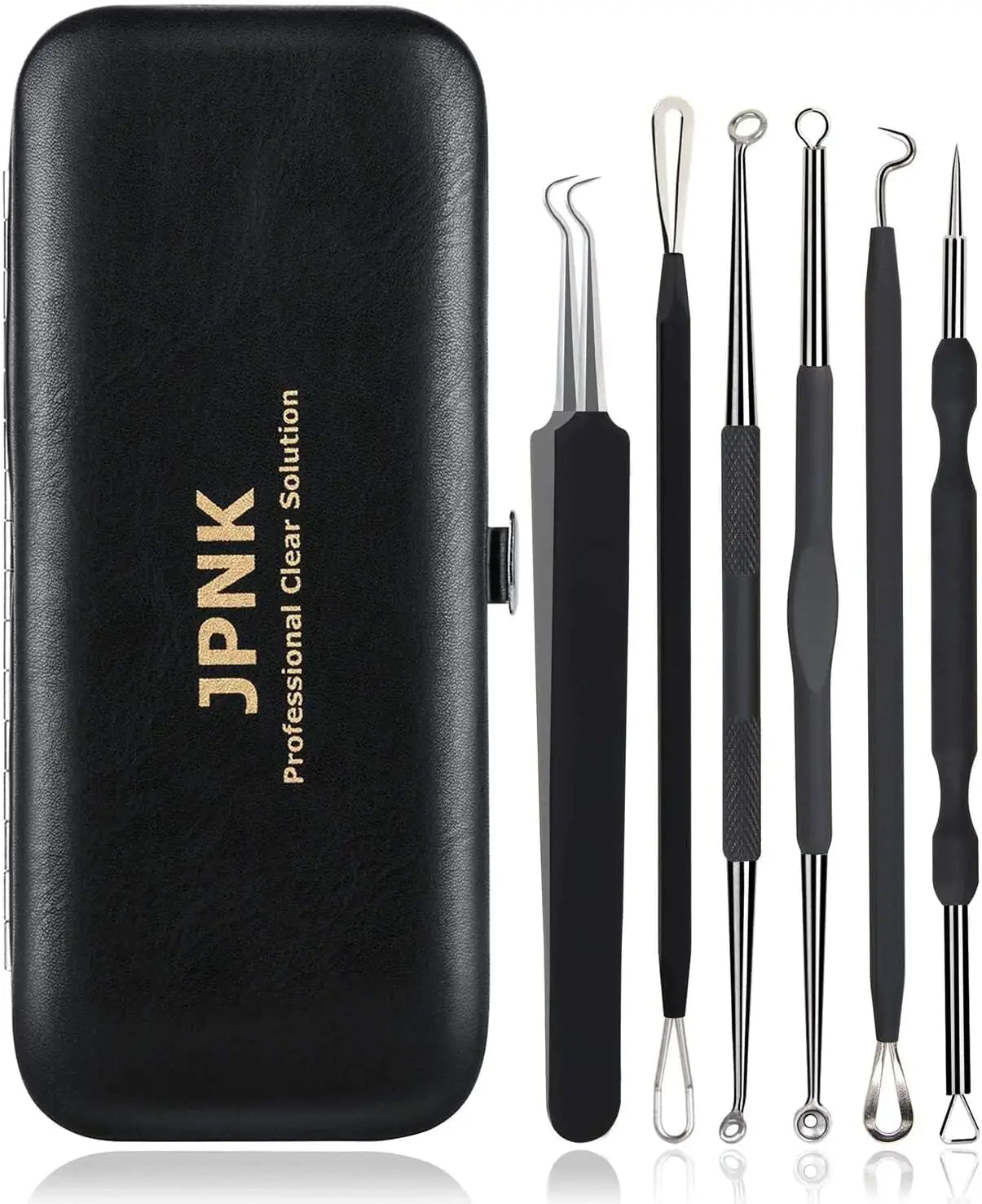 JPNK Blackhead Remover Tool Kit – 6 Pcs Acne & Zit Removal Kit with Leather Bag (Black)