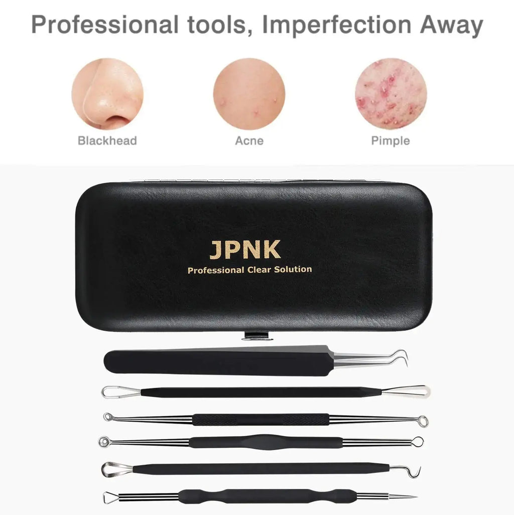JPNK Blackhead Remover Tool Kit – 6 Pcs Acne & Zit Removal Kit with Leather Bag (Black)
