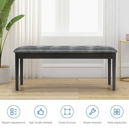Upholstered Dining Room PU Bench Solid Wood Button Tufted-Brown