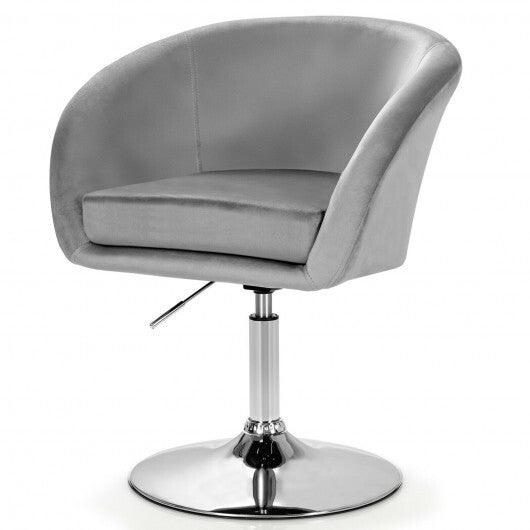 360 Degree Swivel Makeup Stool Accent Chair with Round Back and Metal Base-Gray