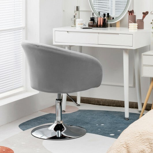 360 Degree Swivel Makeup Stool Accent Chair with Round Back and Metal Base-Gray