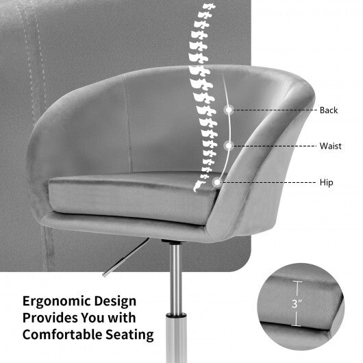 360 Degree Swivel Makeup Stool Accent Chair with Round Back and Metal Base-Gray