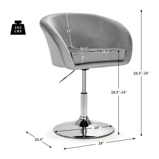 360 Degree Swivel Makeup Stool Accent Chair with Round Back and Metal Base-Gray