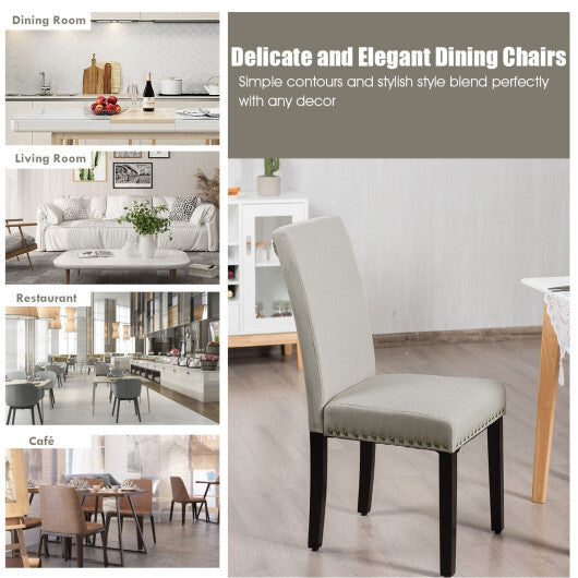 Set of 2 Fabric Upholstered Dining Chairs with Nailhead-Light Gray