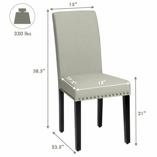 Set of 2 Fabric Upholstered Dining Chairs with Nailhead-Light Gray