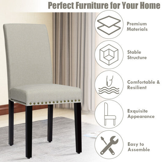 Set of 2 Fabric Upholstered Dining Chairs with Nailhead-Light Gray