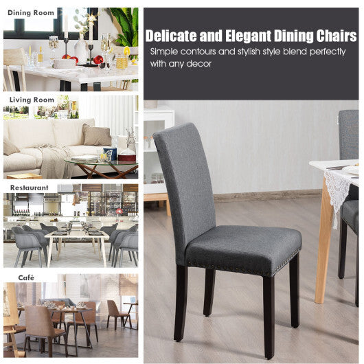 Set of 2 Fabric Upholstered Dining Chairs with Nailhead-Light Gray