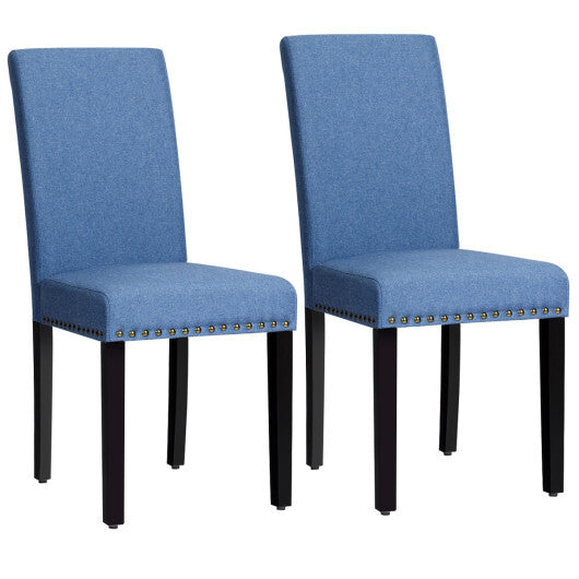 Set of 2 Fabric Upholstered Dining Chairs with Nailhead-Light Gray