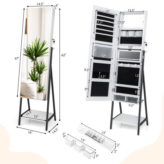 Freestanding Jewelry Cabinet with Full-Length Mirror-Rustic Brown