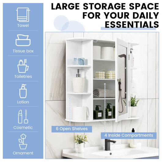 Multipurpose Mount Wall Mirror Bathroom Storage Cabinet-White