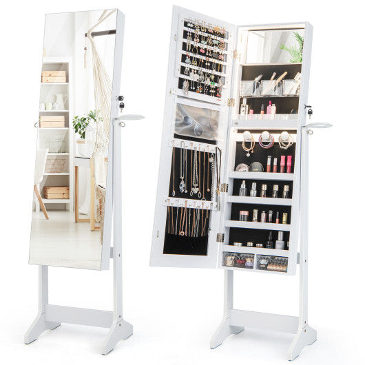 Freestanding Jewelry Cabinet with Full Length HD Mirror-Black