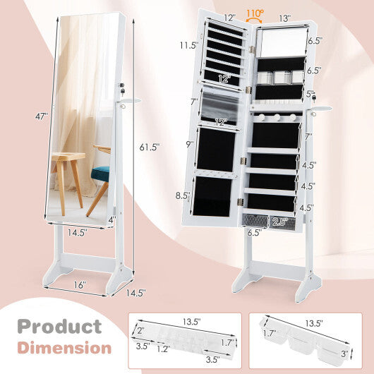 Freestanding Jewelry Cabinet with Full Length HD Mirror-Black