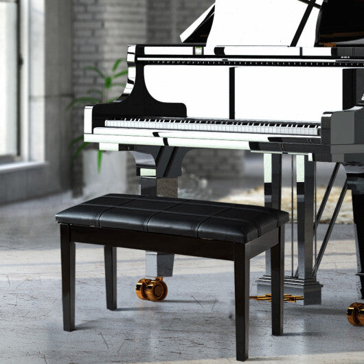 Solid Wood PU Leather Piano Double Duet Keyboard Bench-Brown