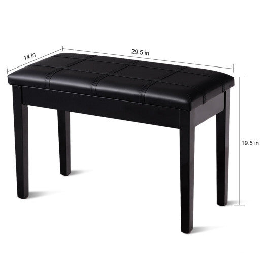 Solid Wood PU Leather Piano Double Duet Keyboard Bench-Brown