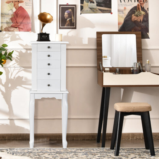 2 Colors Armoire Storage Standing Jewelry Cabinet with Mirror-Black