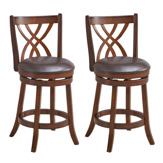 360 Swivel Counter Height Chairs with PU Leather Cushioned Seat and Footrests-26 inches