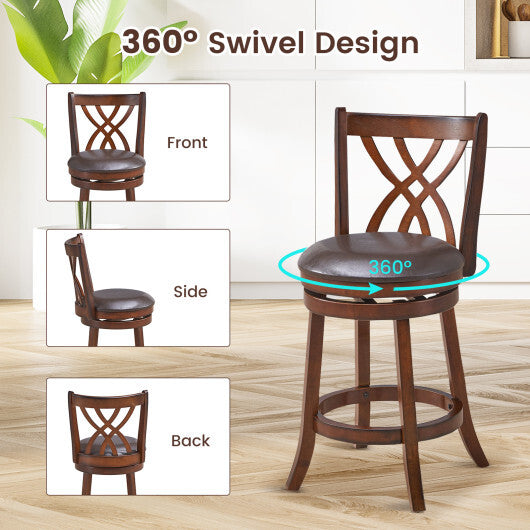 360 Swivel Counter Height Chairs with PU Leather Cushioned Seat and Footrests-26 inches
