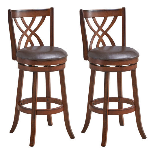 360 Swivel Counter Height Chairs with PU Leather Cushioned Seat and Footrests-26 inches