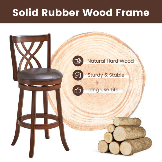 360 Swivel Counter Height Chairs with PU Leather Cushioned Seat and Footrests-26 inches
